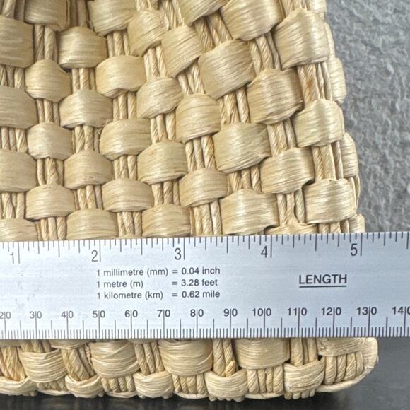 Brighton Woven Jute Leather Handbag Top Open Snap Close Paisley Interior Retired - Picture 7 of 11